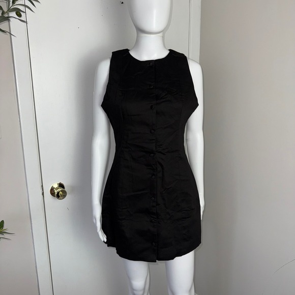 Commense Sleeveless Mini Dress Button‎ Front Fitted Party Cocktail Black Size L - Picture 5 of 17